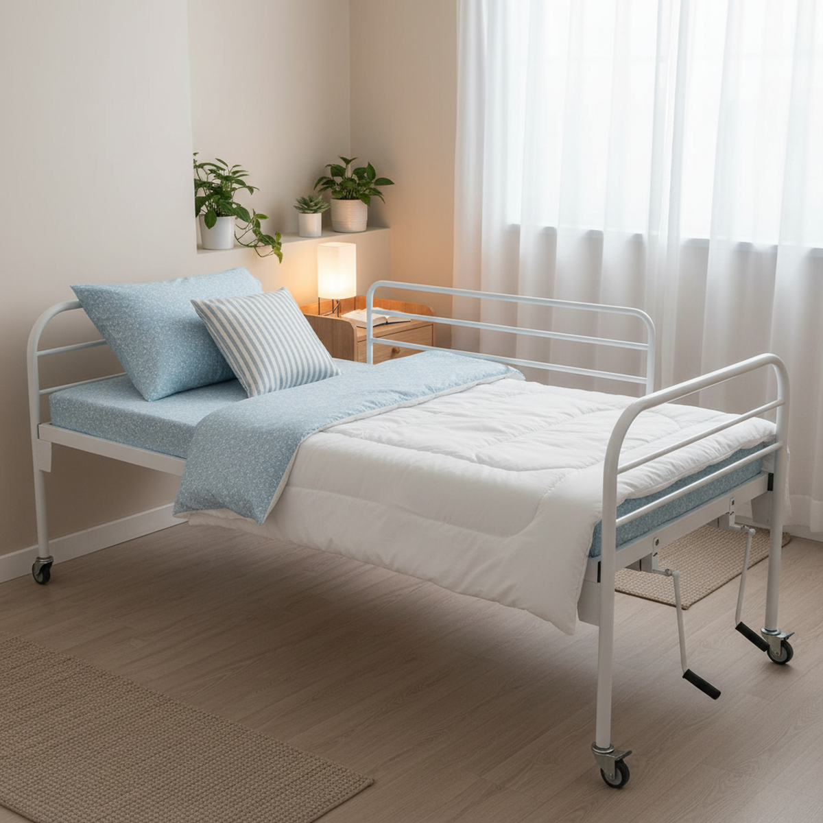 Cama articulada com manivelas e grades: mais conforto para quem est&aacute; acamado em casa